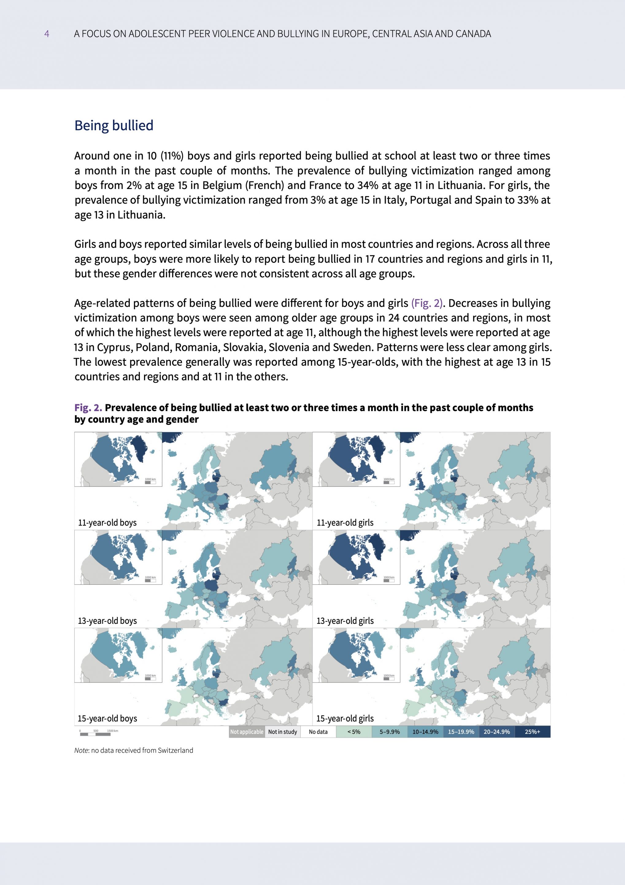A page from volume 2 report on bullying and violence showing maps