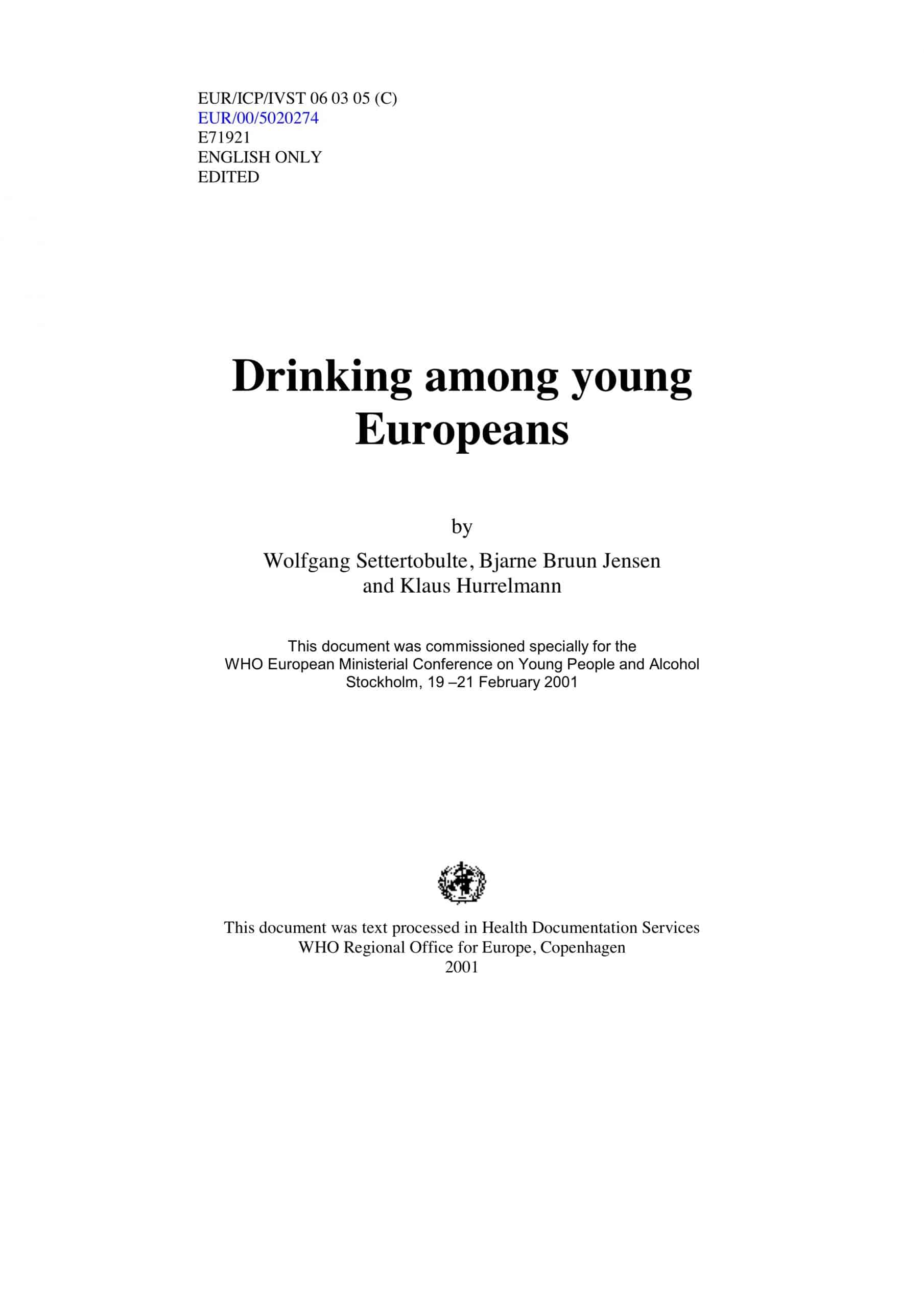 Drinking among young Europeans report cover