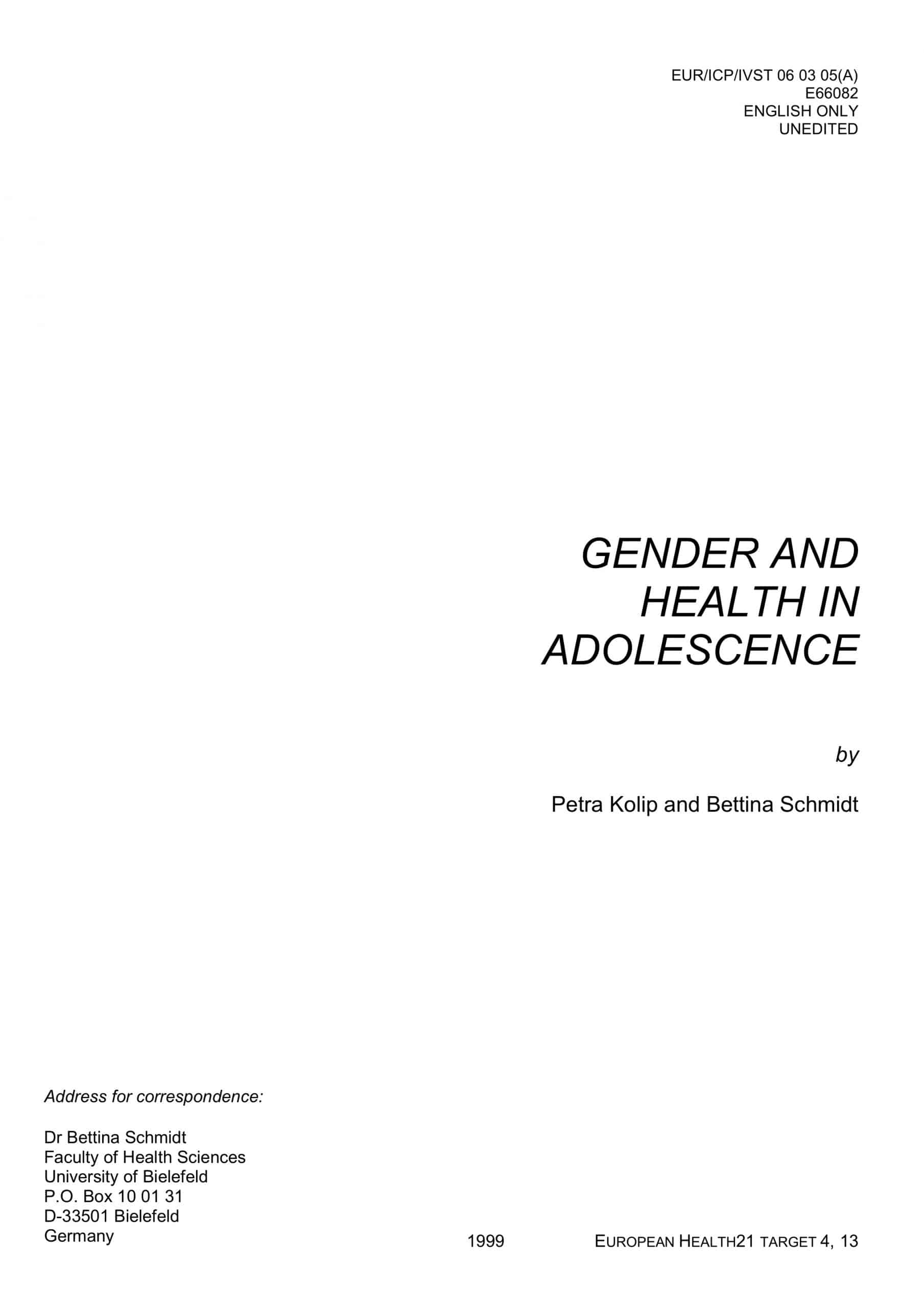 Gender and Health in Adolescence report cover
