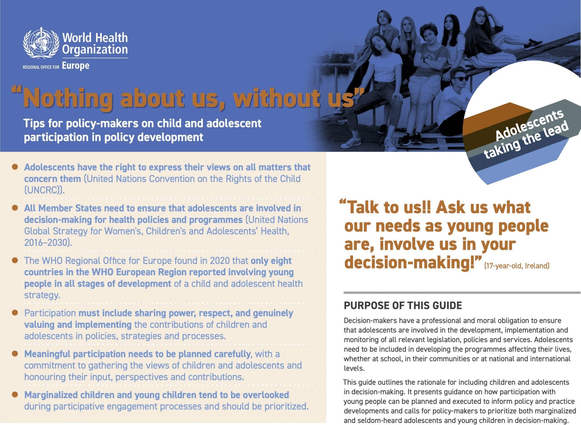 “Nothing about us, without us”. Tips for policy-makers on child and adolescent participation in policy development